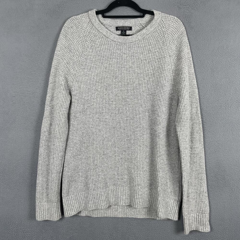 Banana Republic Sweater Womens M Gray Waffle-Knit Crew Neck Pullover Long Sleeve